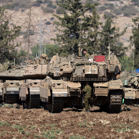 Israeli army tanks are deployed in the Upper Galilee region of northern Israel near the border with Lebanon, Sept. 29, 2024.