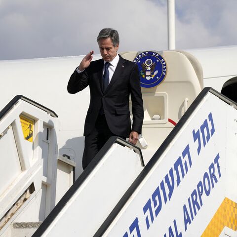 US Secretary of State Antony Blinken arrives at Israel's Ben Gurion Airport in Lod, on the outskirts of Tel Aviv, on Oct. 12, 2023. 