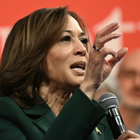 US Vice President and Democratic presidential candidate Kamala Harris speaks during a moderated conversation with Former US Rep. Liz Cheney, Republican of Wyoming, at People's Light performing arts theater Malvern, Pennsylvania, on October 21, 2024. (Photo by Brendan SMIALOWSKI / AFP) (Photo by BRENDAN SMIALOWSKI/AFP via Getty Images)