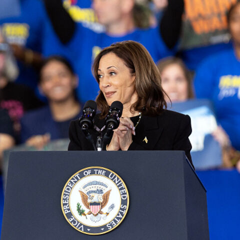 US Vice President and Democratic presidential candidate Kamala Harris speaks during a Get Out the Vote rally in Raleigh, North Carolina, on October 30, 2024. (Photo by Ryan M. Kelly / AFP) (Photo by RYAN M. KELLY/AFP via Getty Images)