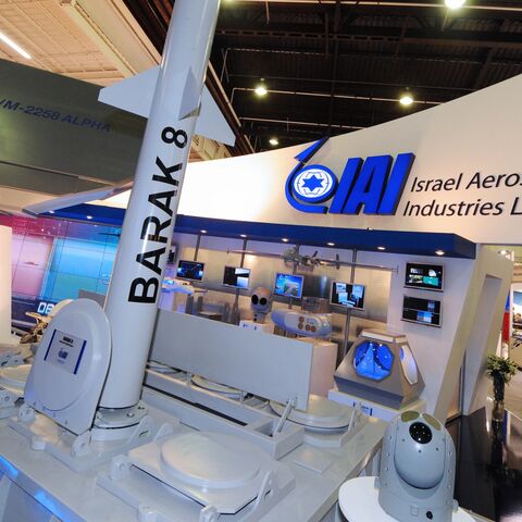 View taken on Oct. 27, 2008, of the Israel Aerospace Industries booth at the world's leading trade show for naval and maritime safety, in Le Bourget, north of Paris. 