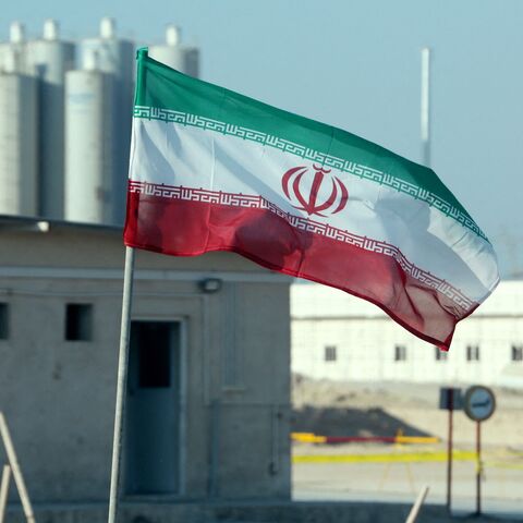 A picture taken on Nov. 10, 2019, shows an Iranian flag in Iran's Bushehr nuclear power plant, during an official ceremony to kick-start works on a second reactor at the facility. 