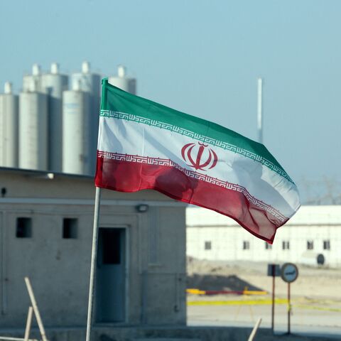 A picture taken on November 10, 2019, shows an Iranian flag in Iran's Bushehr nuclear power plant, during an official ceremony to kick-start works on a second reactor at the facility. - Bushehr is Iran's only nuclear power station and is currently running on imported fuel from Russia that is closely monitored by the UN's International Atomic Energy Agency. (Photo by ATTA KENARE / AFP) (Photo by ATTA KENARE/AFP via Getty Images)