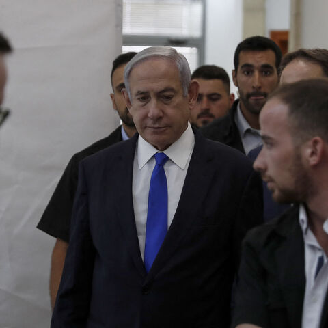 Israel's Prime Minister Benjamin Netanyahu arrives at the District Court to follow Hollywood producer Arnon Milchan by video conference from Brighton, testifying at a trial involving Netanyahu, Jerusalem, June 25, 2023.