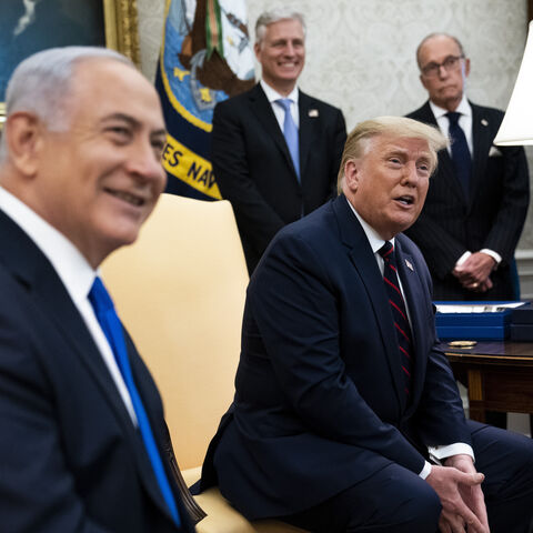 WASHINGTON, DC - SEPTEMBER 15: U.S. President Donald Trump and Prime Minister of Israel Benjamin Netanyahu participate in a meeting in the Oval Office of the White House on September 15, 2020 in Washington, DC. Netanyahu is in Washington to participate in the signing ceremony of the Abraham Accords. (Photo by Doug Mills/Pool/Getty Images)