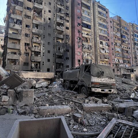 Destroyed and damaged buildings after an Israeli airstrike on the Ruwais neighborhood in Beirut's southern suburbs, Oct. 23, 2024.