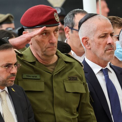 Chief of the General Staff Lieutenant-General Herzi Halevi (C), Director the Security Agency Ronen Bar (C-R) and Israel's Chief of the Mossad David Barnea (R).