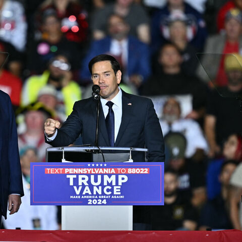 US Senator Marco Rubio, Republican of Florida, speaks next to former US President and Republican presidential candidate Donald Trump during a campaign rally at the PPL Center in Allentown, Pennsylvania, on October 29, 2024. (Photo by ANGELA WEISS / AFP) (Photo by ANGELA WEISS/AFP via Getty Images)