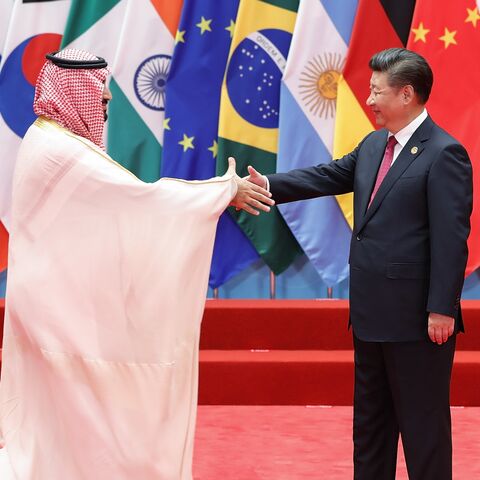 Chinese President Xi Jinping (shakes hands with Saudi Arabian Deputy Crown Prince  Mohammed bin Salman bin Abdulaziz Al Saud at the G20 Summit on Sept. 4, 2016, in Hangzhou, China. 