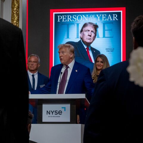 President-elect Donald Trump speaks at a reception at the New York Stock Exchange after being named Time's “Person of the Year” for the second time on Dec. 12, 2024 in New York City. 