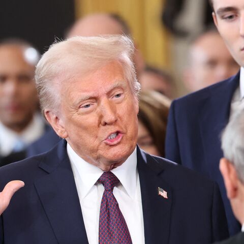 Donald Trump is sworn in as US president in the Rotunda of the US Capitol, in Washington, on Jan. 20, 2025. 