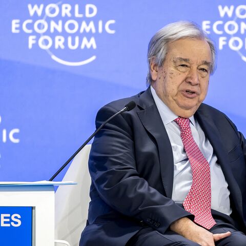 UN Secretary-General Antonio Guterres addresses a speech during the World Economic Forum annual meeting in Davos, Switzerland, on Jan. 22, 2025. 