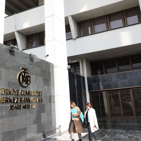 The entrance to the Central Bank of Turkey, Ankara, Feb. 8, 2024.