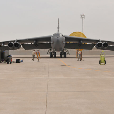 A U.S. Air Force B-52 Stratofortress bomber arrives at Al Udeid Air Base, Qatar April 9, 2016. The U.S. Air Force deployed B-52 bombers to Qatar on Saturday to join the fight against Islamic State in Iraq and Syria, the first time they have been based in the Middle East since the end of the Gulf War in 1991.  REUTERS/U.S. Air Force/Tech. Sgt. Terrica Y. Jones/Handout via Reuters  THIS IMAGE HAS BEEN SUPPLIED BY A THIRD PARTY. IT IS DISTRIBUTED, EXACTLY AS RECEIVED BY REUTERS, AS A SERVICE TO CLIENTS. FOR ED