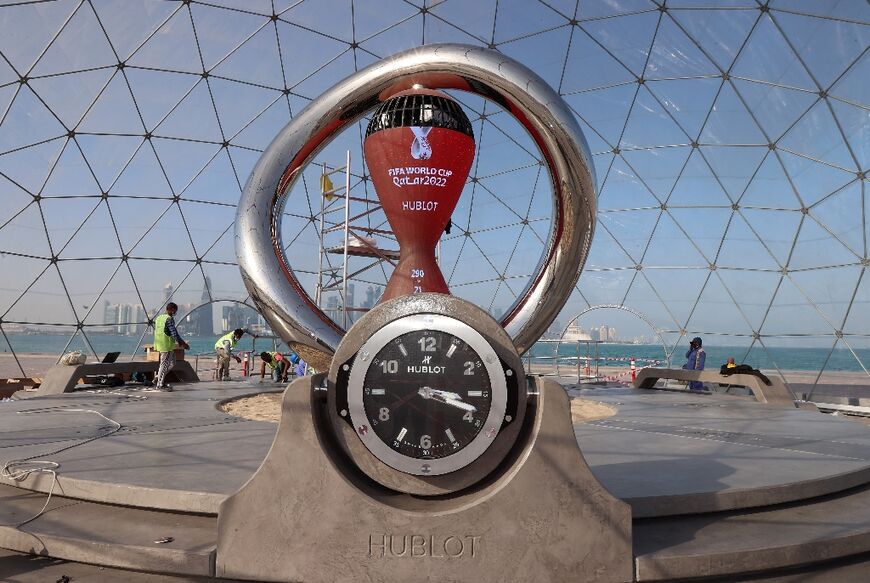 A clock on the Doha Corniche is counting down to the World Cup's start on November 21