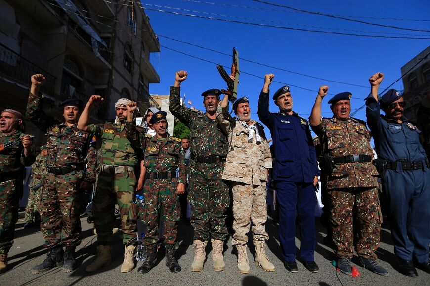 Huthi security forces in the rebel-held Yemeni capital Sanaa
