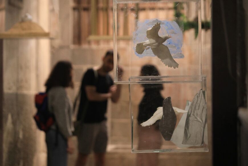 The exhibition in the Old City of Damascus is curated by 16 students, and "sadness is the common factor" among the works, Ali said