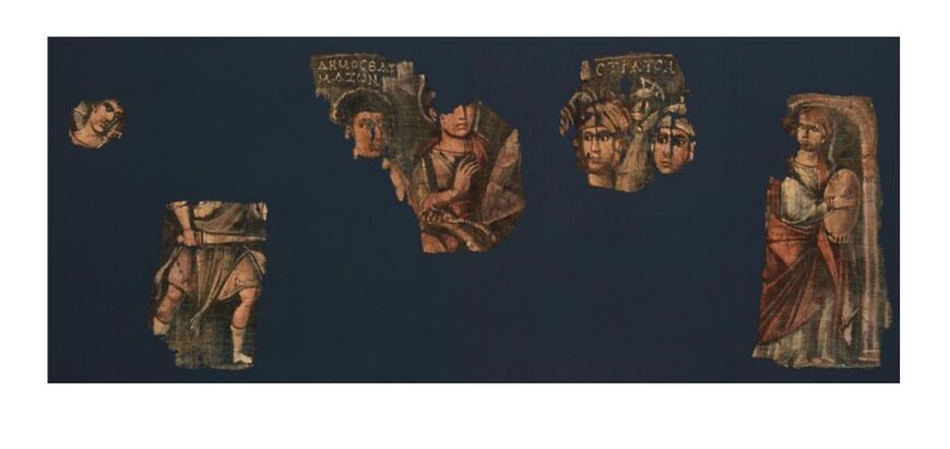 Linen fragments representing a scene from the Book of Exodus, dated AD 250-450, and seized from the Metropolitan Museum of Art, are pictured in an image released in a search warrant issued by the Supreme Court of the State of New York