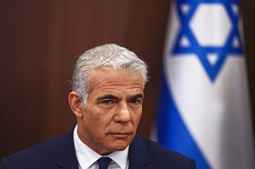 Israeli Prime Minister Yair Lapid at a special cabinet meeting to approve the US-brokered deal setting a maritime border between Israel and Lebanon on October 27, 2022