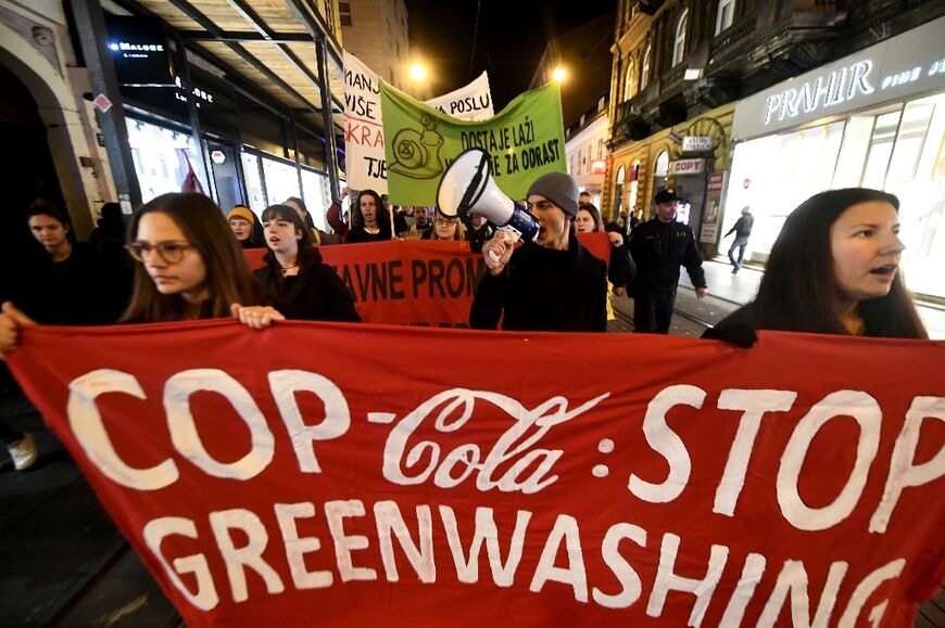 Environmental protsters rally in Zagreb, Coatia on November 8, 2022 as the COP27 UN climate talks are being held in Egypt