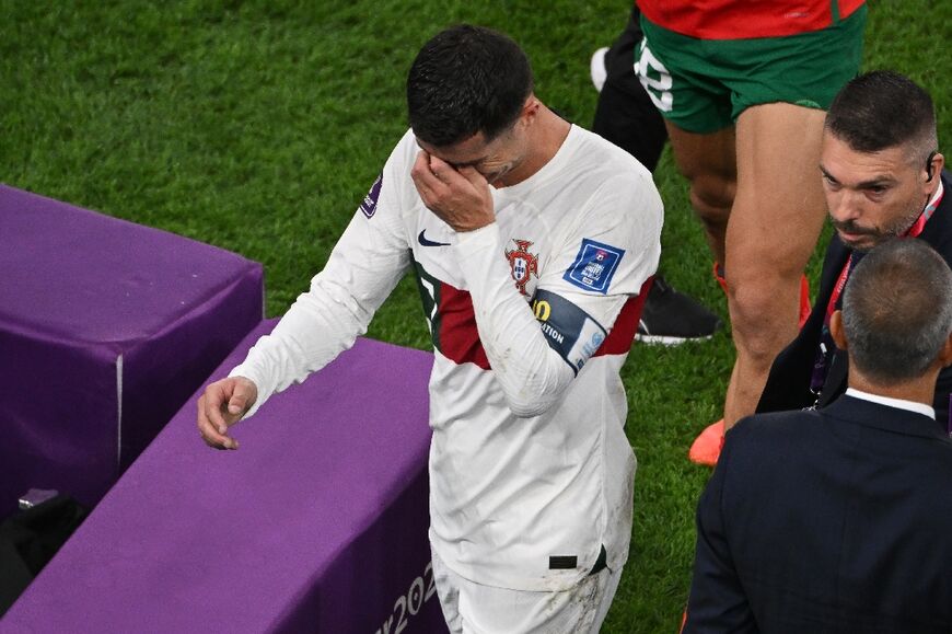 Cristiano Ronaldo left the field in tears after Portugal were beaten by Morocco in the World Cup quarter-finals