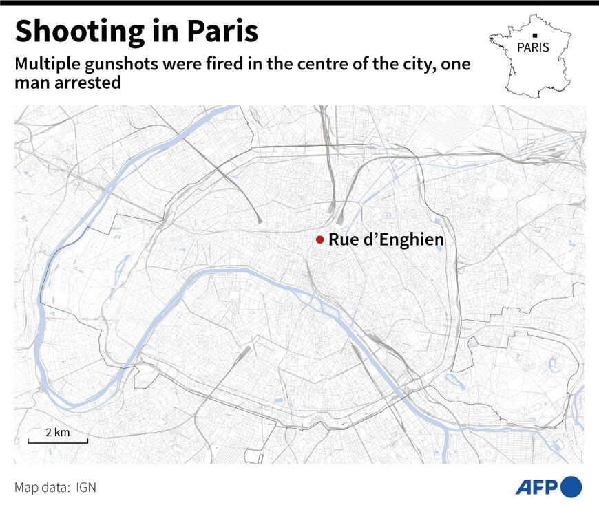Map of Paris locating the street where a man fired multiple gunshots on Friday 