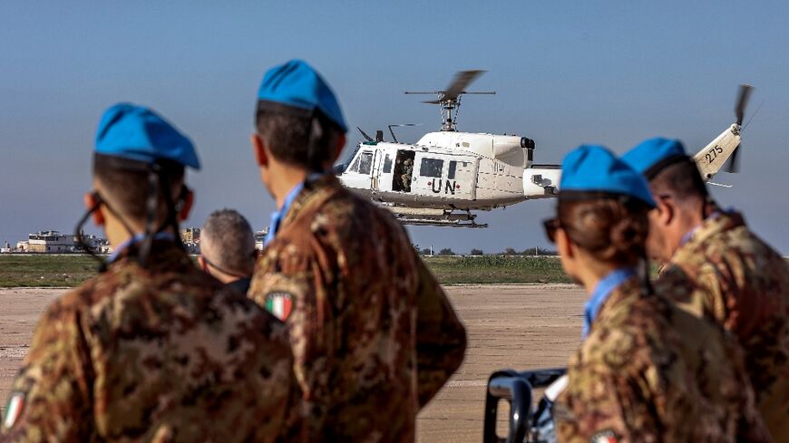 UN peacekeepers in Lebanon attend the repatriation ceremony for Irish soldier Sean Rooney who was killed on a UN patrol