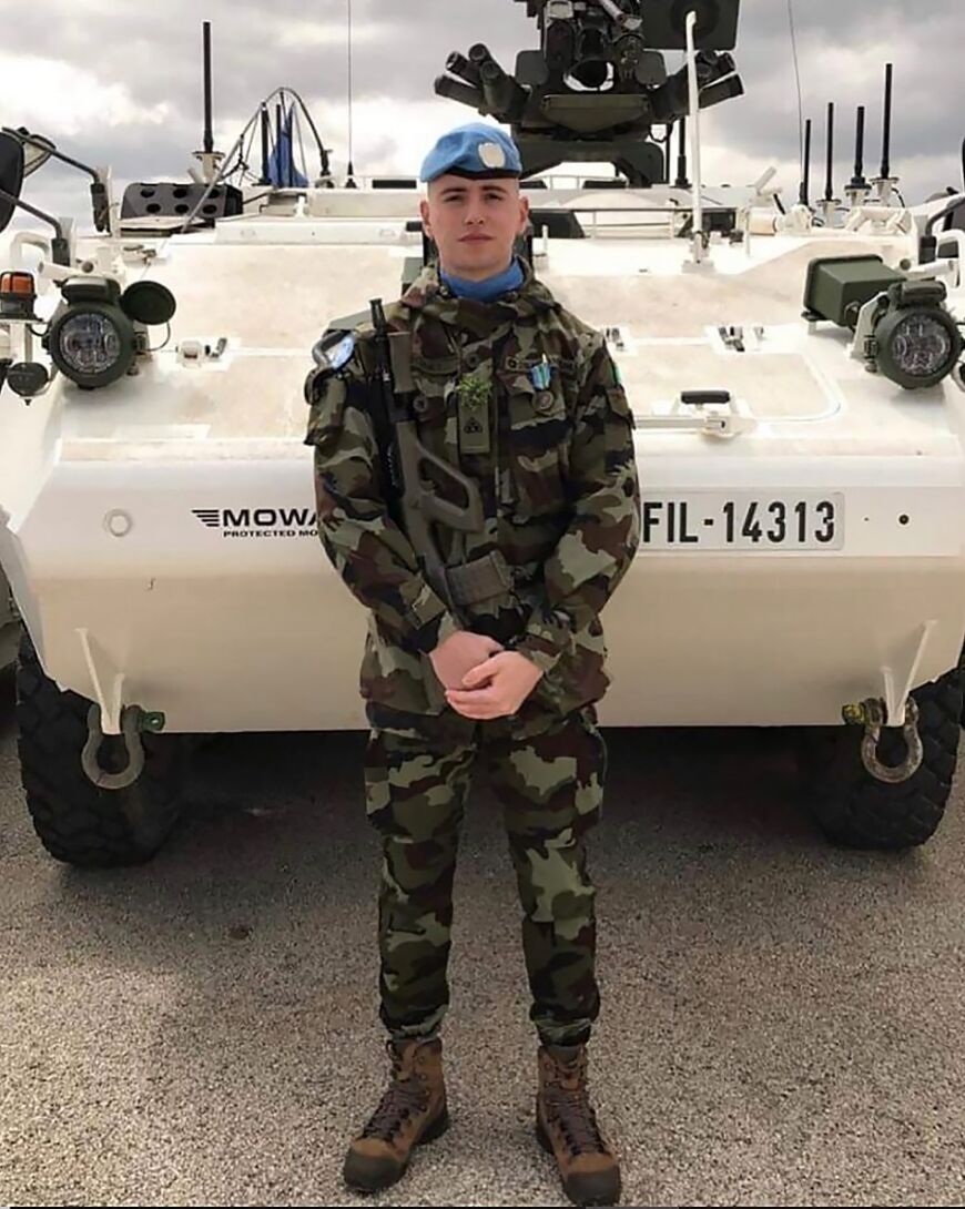 An undated handout picture released by the Irish Defence Forces press office on December 15, 2022 shows UNIFIL peacekeeper Private Sean Rooney, a member of the 27 Infantry Battalion and a native of Newtwoncunningham, Co Donegal