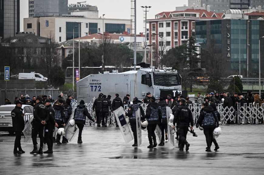 Turkish anti-riot police mobilised outside the court in Istanbul 