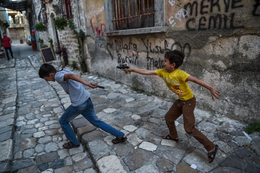 Children playing in an ancient street in Antakya 