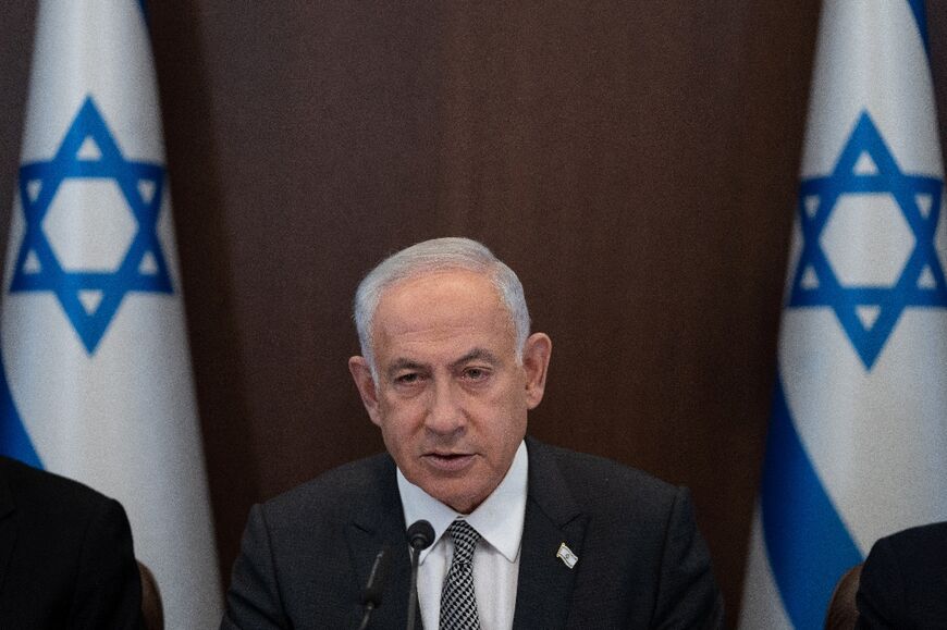 Israeli Prime Minister Benjamin Netanyahu chairs the weekly cabinet meeting in Jerusalem on February 12, 2023