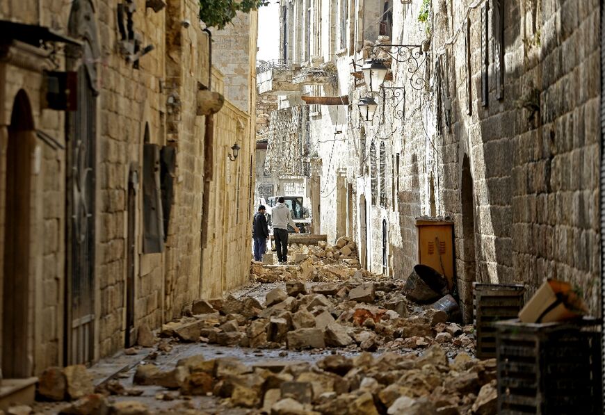 Rubble in Aleppo's Old Town on February 7, 2023, a day after the deadly earthquake
