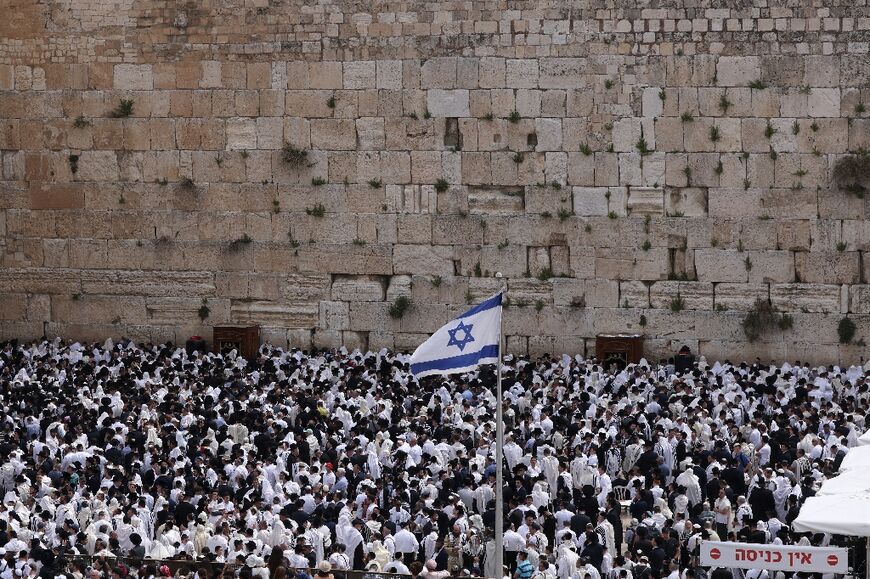 Thousands of Jewish pilgrims gathered to pray at Jerusalem's Western Wall, also called the Wailing Wall 