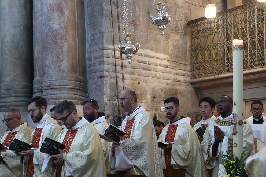 Celebrants packed the Church of the Holy Sepulchre, built on the site where Christians believe Jesus was crucified, buried and resurrected