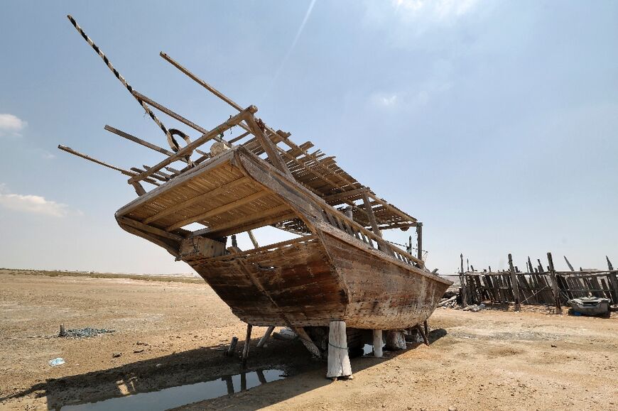 A lenj under restoration -- in their golden age the boats transported cereals, dates, dried fish, spices, wood and textiles across the Gulf and beyond