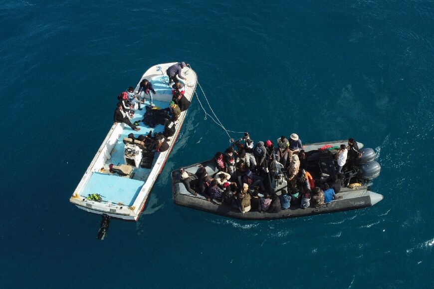 Boats transporting migrants following their rescue at sea by the Libyan Coast Guard