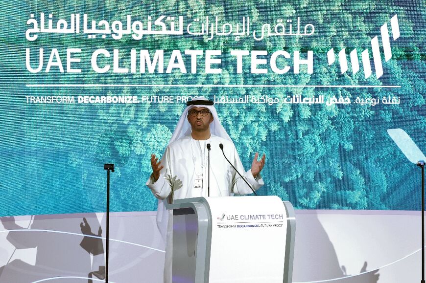 Sultan Al Jaber, chief executive of the UAE's oil company ADNOC, at a climate tech conference in Abu Dhabi