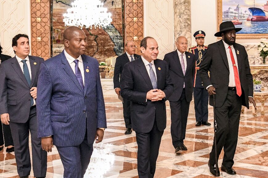 Egypt's President Abdel Fattah al-Sisi, in the centre, hosted regional leaders for a summit in Cairo on the war in Sudan