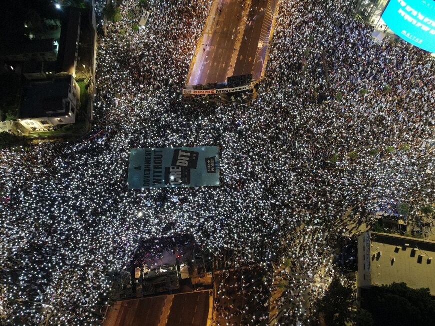 Israeli media estimated that more than 170,000 protesters thronged the heart of commercial hub Tel Aviv