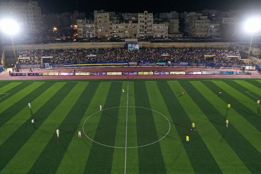A drone shot of the game, which Omaya won 2-1
