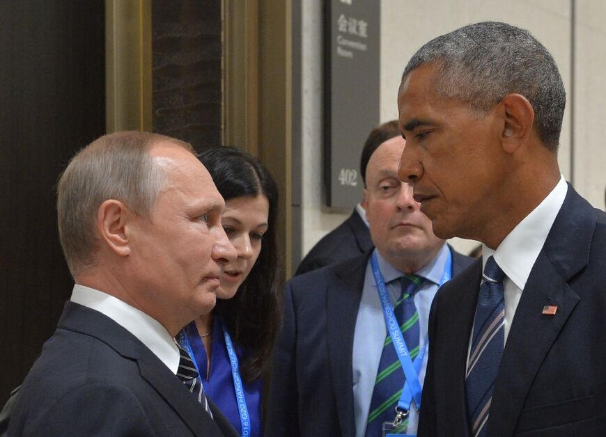 Then US president Barack Obama gazes at Russian President Vladimir Putin at the G20 Leaders Summit in Hangzhou, China on September 5, 2016.