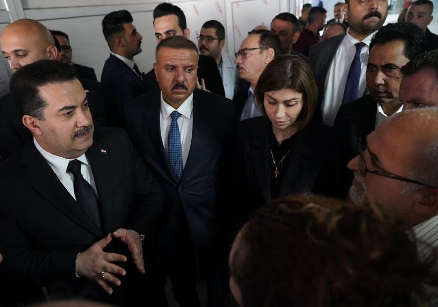 Iraqi Prime Minister Mohamed Shia al-Sudani meets victims' families at a hospital in Mosul