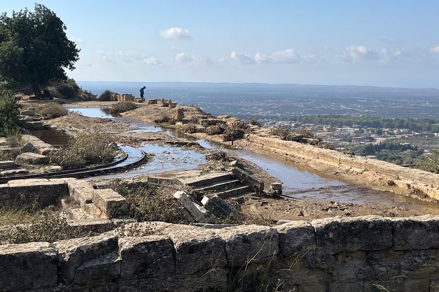 The accumulation of water behind the site's ancient retaining wall has raised fears it may give way, triggering the collapse of monuments in a landslide