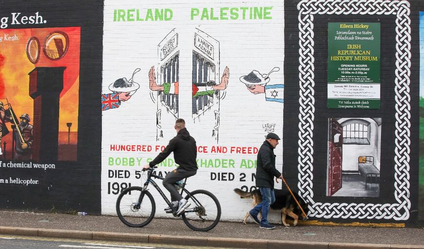 Pro-Palestinian murals and flags are flying in nationalist, pro-Ireland areas of British-run Northern Ireland
