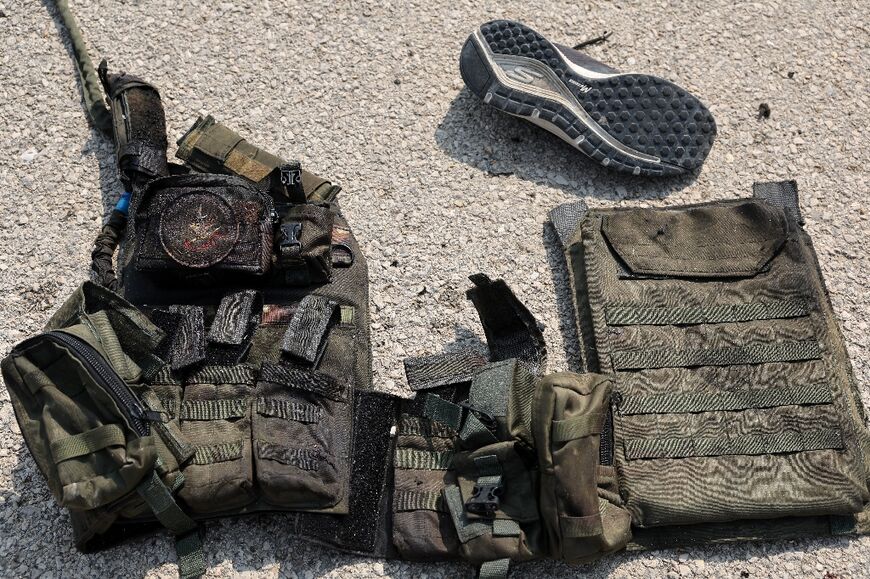 Bloodstained equipment used by one of the Palestinian gunmen