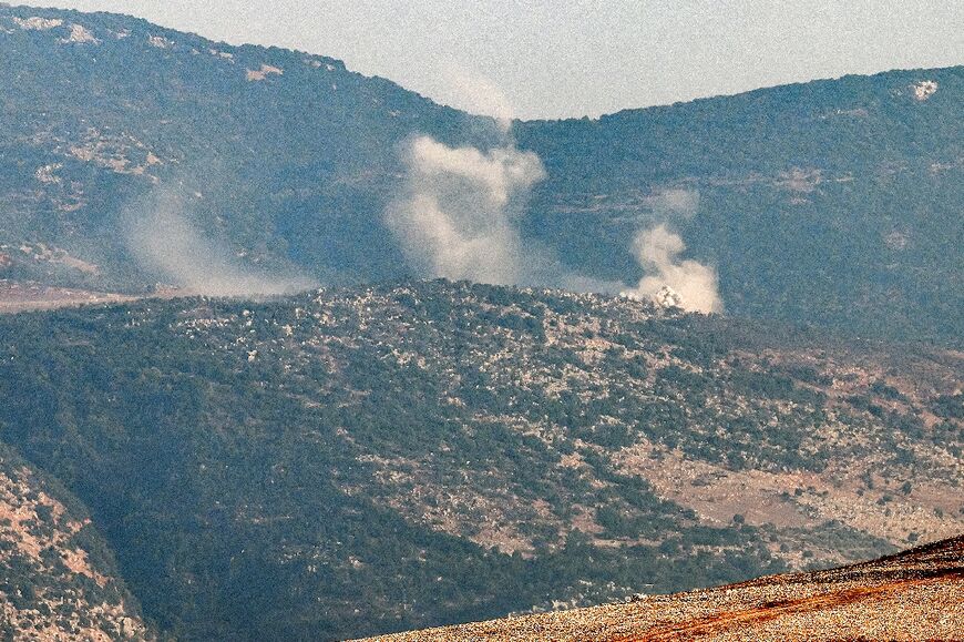 Smoke rises over the contested Shebaa Farms district of Lebanon's border with Israel and the annexed Golan Heights as Iran-backed militant group Hezbollah trades artillery fire with the Israeli army