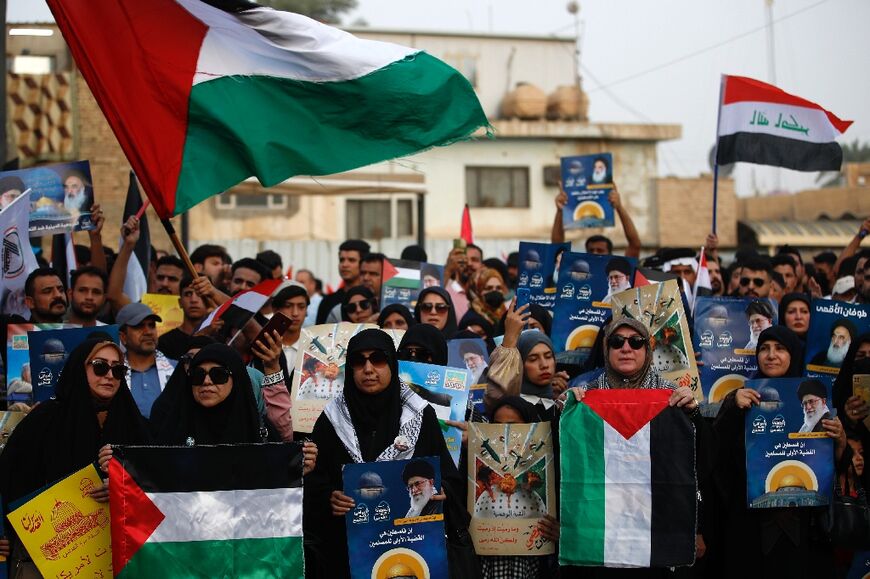 Iraqis gathered in the capital and elsewhere to protest the ongoing strikes in Gaza