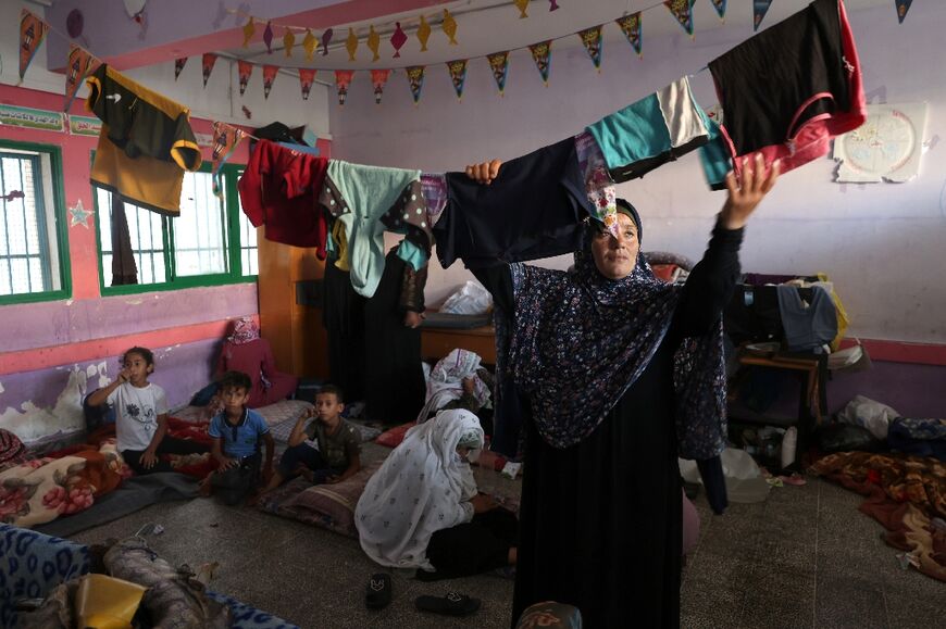 Palestinians forced to flee northern Gaza have had to bed down where they can in the south of the enclave