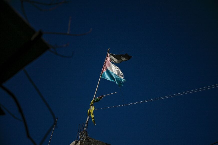 A tattered Palestinian flag in the Jenin refugee camp