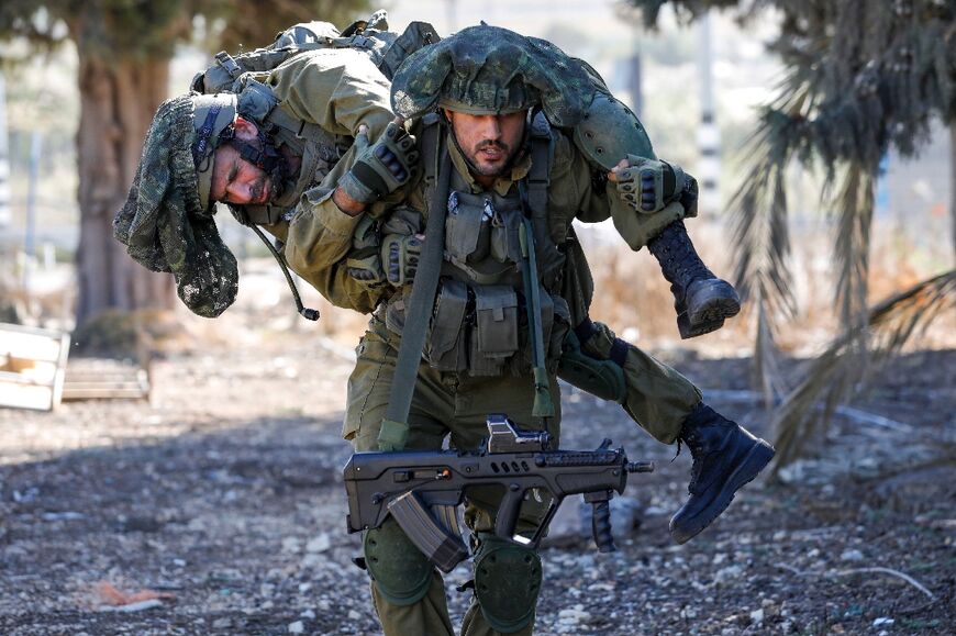 Israeli soldiers train in the upper Galilee near the border with Lebanon
